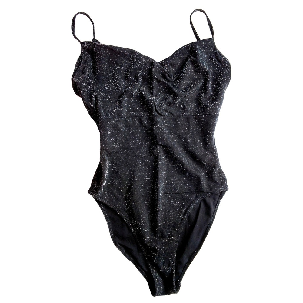 Sun Streak Newport News Swimsuit Women 14 Tall Black Shimmer‎ Lurex 01544